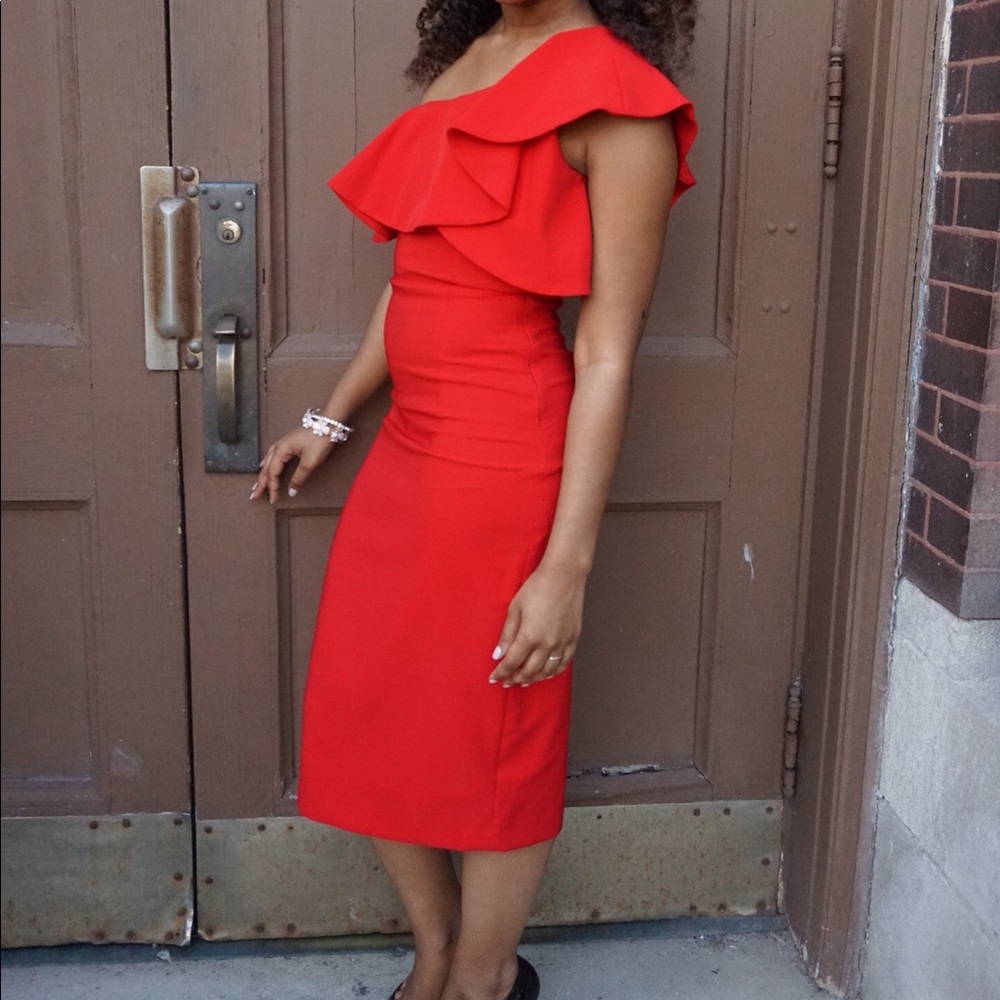 Red one shoulder dress from ZARA